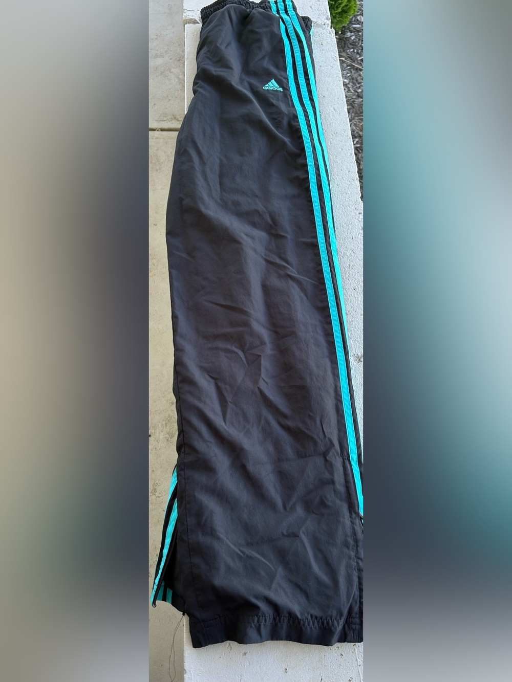 ADIDAS old school Black Track Pants with Teal Side Stripes